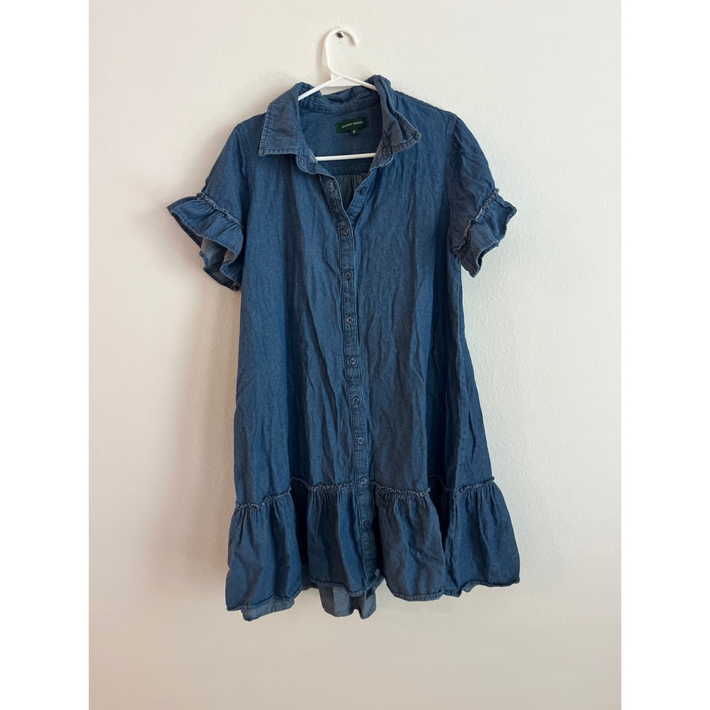 Meadow Rhodes Blue Denim Ruffle‎ Sleeve Tiered Shirt Dress Medium